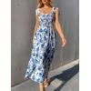 imageFloerns Womens Floral Print Tie Strap Square Neck Ruffle Boho Maxi DressBlue White