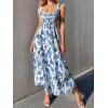 imageFloerns Womens Floral Print Tie Strap Square Neck Ruffle Boho Maxi DressBlue White