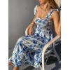 imageFloerns Womens Floral Print Tie Strap Square Neck Ruffle Boho Maxi DressBlue White