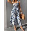 imageFloerns Womens Floral Print Tie Strap Square Neck Ruffle Boho Maxi DressBlue White
