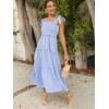 imageFloerns Womens Floral Print Tie Strap Square Neck Ruffle Boho Maxi DressBlue and White