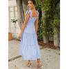 imageFloerns Womens Floral Print Tie Strap Square Neck Ruffle Boho Maxi DressBlue and White