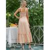 imageFloerns Womens Floral Print Tie Strap Square Neck Ruffle Boho Maxi DressOrange