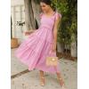 imageFloerns Womens Floral Print Tie Strap Square Neck Ruffle Boho Maxi DressPink