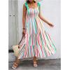 imageFloerns Womens Floral Print Tie Strap Square Neck Ruffle Boho Maxi DressPink Multi