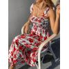 imageFloerns Womens Floral Print Tie Strap Square Neck Ruffle Boho Maxi DressRed