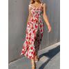 imageFloerns Womens Floral Print Tie Strap Square Neck Ruffle Boho Maxi DressRed