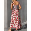 imageFloerns Womens Floral Print Tie Strap Square Neck Ruffle Boho Maxi DressRed