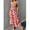 imageFloerns Womens Floral Print Tie Strap Square Neck Ruffle Boho Maxi DressRed