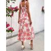 imageFloerns Womens Floral Print Tie Strap Square Neck Ruffle Boho Maxi DressRed and White