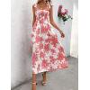 imageFloerns Womens Floral Print Tie Strap Square Neck Ruffle Boho Maxi DressRed and White