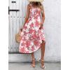 imageFloerns Womens Floral Print Tie Strap Square Neck Ruffle Boho Maxi DressRed and White