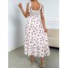 imageFloerns Womens Floral Print Tie Strap Square Neck Ruffle Boho Maxi DressWhite Cherry