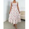 imageFloerns Womens Floral Print Tie Strap Square Neck Ruffle Boho Maxi DressWhite Cherry