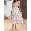 imageFloerns Womens Floral Print Tie Strap Square Neck Ruffle Boho Maxi DressWhite Ivory