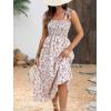 imageFloerns Womens Floral Print Tie Strap Square Neck Ruffle Boho Maxi DressWhite Ivory