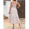 imageFloerns Womens Floral Print Tie Strap Square Neck Ruffle Boho Maxi DressWhite Ivory