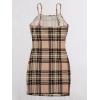 imageFloerns Womens Plaid Print Mini Cami Bodycon DressCamel Khaki