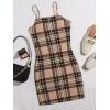 imageFloerns Womens Plaid Print Mini Cami Bodycon DressCamel Khaki