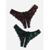 imageFloerns Womens Plus Size 2 Pack Lace Seamless VStrings Thong Panties SetRed and Green