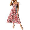 imageFloerns Womens Floral Print Tie Strap Square Neck Ruffle Boho Maxi DressRed