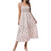 imageFloerns Womens Floral Print Tie Strap Square Neck Ruffle Boho Maxi DressWhite Ivory