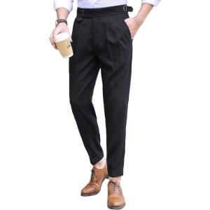 imageFloerns Mens Classic Fit Flat Front Dress Pants Office Business TrousersBlack