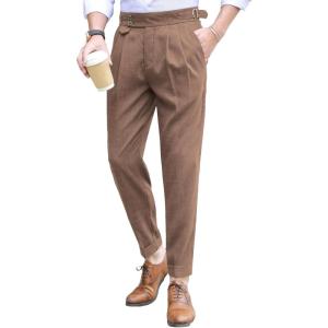 imageFloerns Mens Classic Fit Flat Front Dress Pants Office Business TrousersBrown