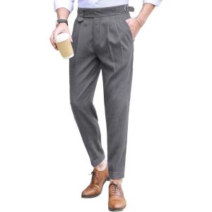 imageFloerns Mens Classic Fit Flat Front Dress Pants Office Business TrousersDark Grey