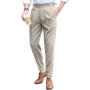 imageFloerns Mens Classic Fit Flat Front Dress Pants Office Business TrousersKhaki