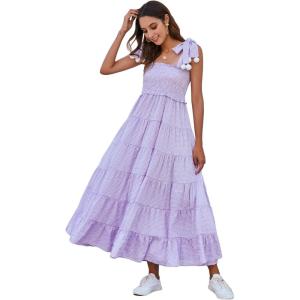 imageFloerns Womens Floral Print Tie Strap Square Neck Ruffle Boho Maxi DressA Lilac Purple