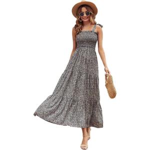 imageFloerns Womens Floral Print Tie Strap Square Neck Ruffle Boho Maxi DressFloral Black
