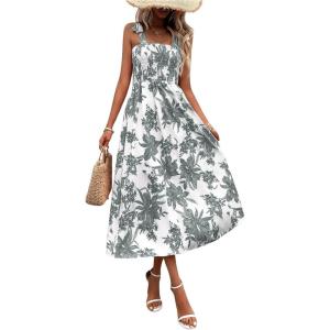 imageFloerns Womens Floral Print Tie Strap Square Neck Ruffle Boho Maxi DressGrey
