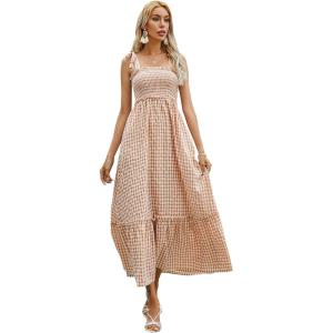 imageFloerns Womens Floral Print Tie Strap Square Neck Ruffle Boho Maxi DressOrange
