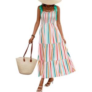 imageFloerns Womens Floral Print Tie Strap Square Neck Ruffle Boho Maxi DressPink Multi
