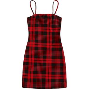 imageFloerns Womens Plaid Print Mini Cami Bodycon DressRed R