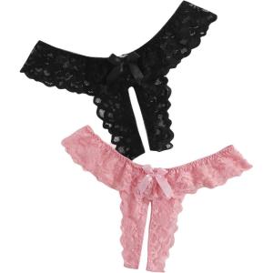 imageFloerns Womens Plus Size 2 Pack Lace Seamless VStrings Thong Panties SetA Multi