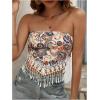 imageFloerns Womens Floral Print Strapless Bandeau Asymmetrical Hem Crop Tube TopBeige