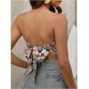 imageFloerns Womens Floral Print Strapless Bandeau Asymmetrical Hem Crop Tube TopBeige