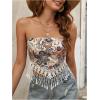 imageFloerns Womens Floral Print Strapless Bandeau Asymmetrical Hem Crop Tube TopBeige