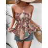 imageFloerns Womens Floral Print Strapless Bandeau Asymmetrical Hem Crop Tube TopBeige Tribal