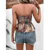 imageFloerns Womens Floral Print Strapless Bandeau Asymmetrical Hem Crop Tube TopBeige Tribal
