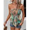 imageFloerns Womens Floral Print Strapless Bandeau Asymmetrical Hem Crop Tube TopGreen Multi