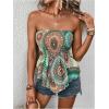 imageFloerns Womens Floral Print Strapless Bandeau Asymmetrical Hem Crop Tube TopGreen Multi
