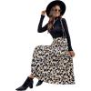 imageFloerns Womens Floral Printed Elastic Waist A Line Pleated Ruffle Midi SkirtBlack and Khaki