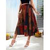 imageFloerns Womens Floral Printed Elastic Waist A Line Pleated Ruffle Midi SkirtBrown Multi