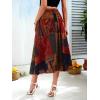 imageFloerns Womens Floral Printed Elastic Waist A Line Pleated Ruffle Midi SkirtBrown Multi