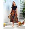 imageFloerns Womens Floral Printed Elastic Waist A Line Pleated Ruffle Midi SkirtBrown Multi