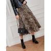 imageFloerns Womens Floral Printed Elastic Waist A Line Pleated Ruffle Midi SkirtLeopard Brown