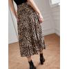 imageFloerns Womens Floral Printed Elastic Waist A Line Pleated Ruffle Midi SkirtLeopard Brown